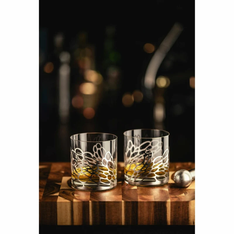 Eisch Whiskygläser Net, 2er Set Whiskyglas, Tumbler, Whiskybecher, Kristallglas, Silber, 400 ml, 79150015