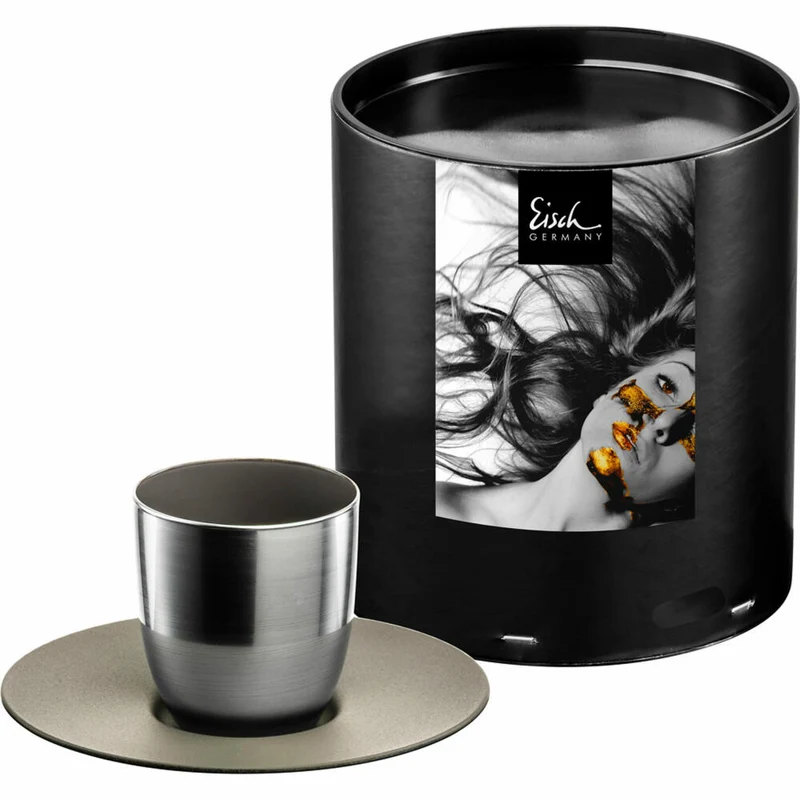 Eisch Espressoglas Cosmo Collect, mit Untersetzer, Espressotasse, Kristallglas, Mocca / Silber, 100 ml, 70510921