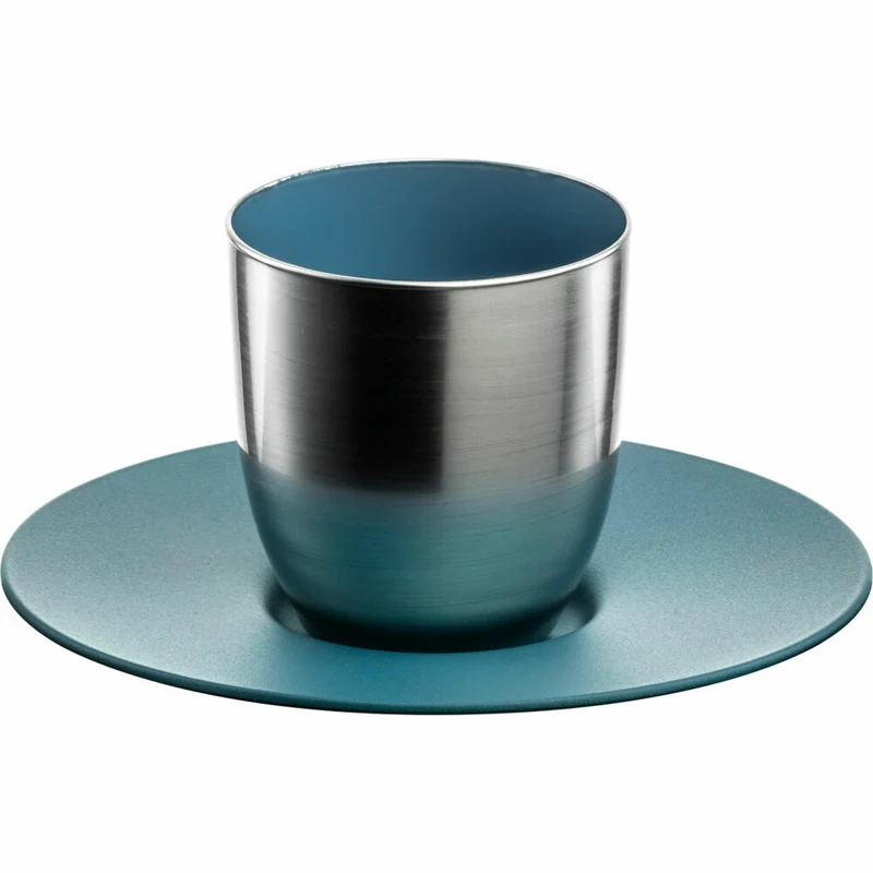 Eisch Espressoglas Cosmo Collect, mit Untersetzer, Espressotasse, Kristallglas, Petrol / Silber, 100 ml, 70510922