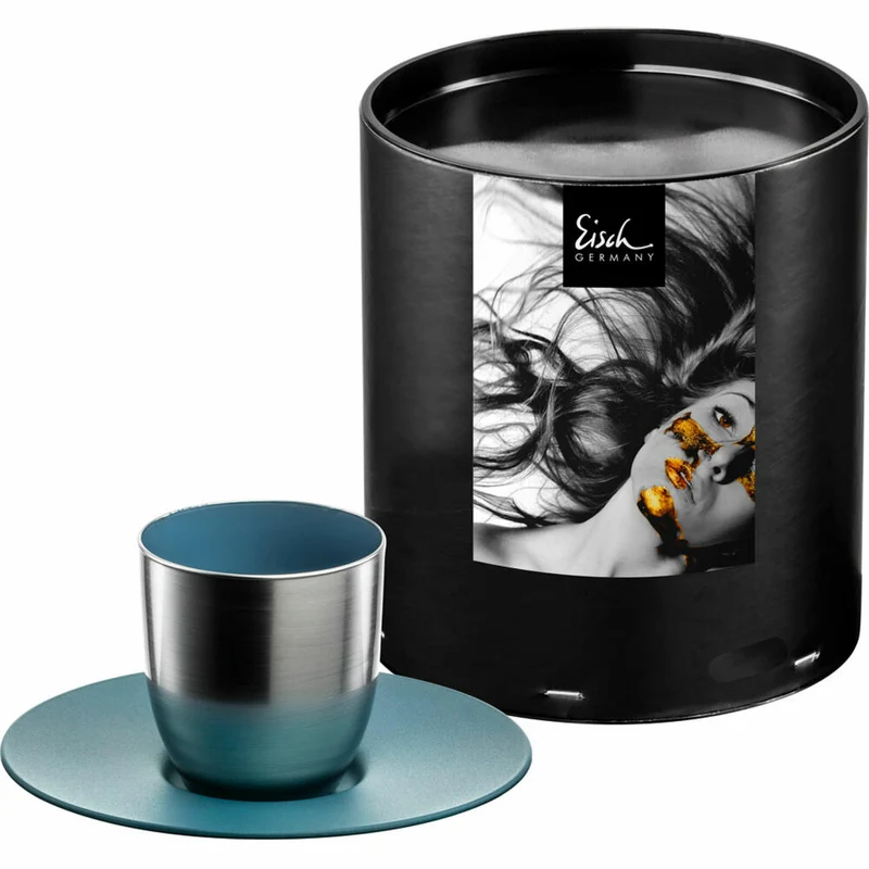 Eisch Espressoglas Cosmo Collect, mit Untersetzer, Espressotasse, Kristallglas, Petrol / Silber, 100 ml, 70510922
