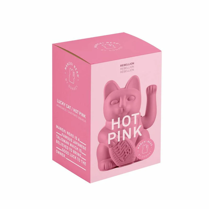 Donkey Products Winkekatze Lucky Cat Classic, Glücksbringer, winkende Katze, Kunststoff, Hot Pink, ca. 15 cm, 330550