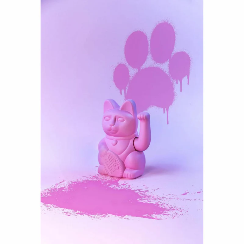 Donkey Products Winkekatze Lucky Cat Classic, Glücksbringer, winkende Katze, Kunststoff, Hot Pink, ca. 15 cm, 330550