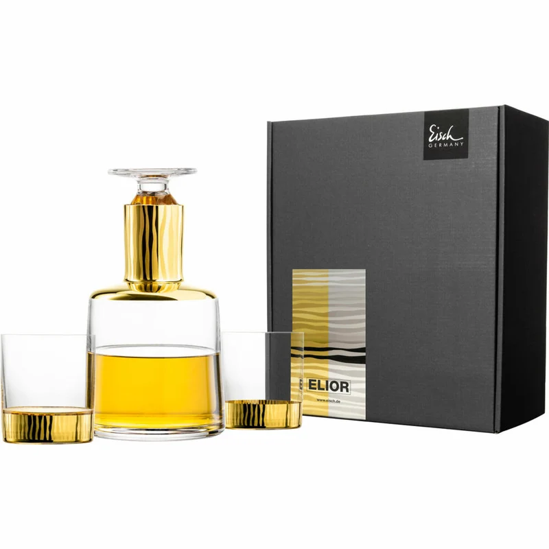 Eisch Whisky Set Elior, 3-tlg., Whiskygläser, Karaffe, Whiskybecher, Kristallglas, Gold, 79289907