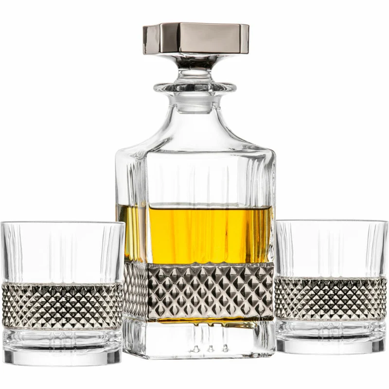 Eisch Whisky Set Glen, 3-tlg., Whiskygläser, Karaffe, Whiskybecher, Glas, Platin, 78884597