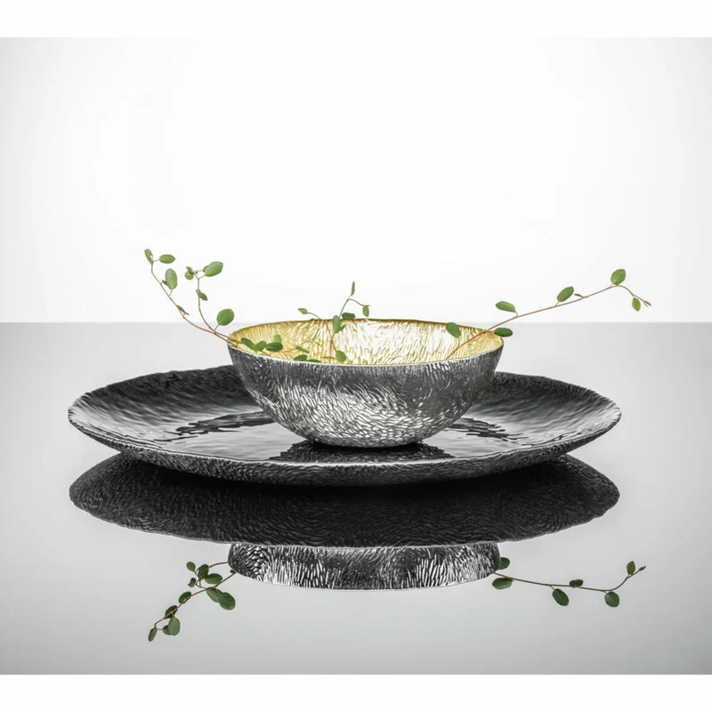 Eisch Teller Sen Silber, Speiseteller, Servierteller, Servierplatte, Glas, Silber, Ø 32 cm, 75131632