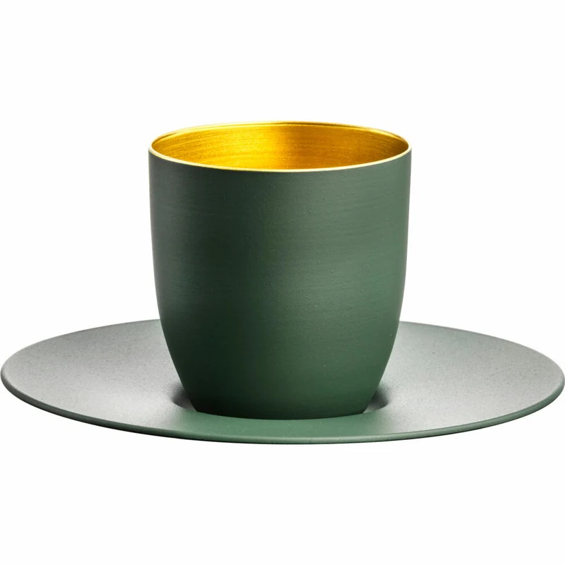 Eisch Espressoglas Cosmo Collect, mit Untersetzer, Espressotasse, Kristallglas, Grün / Gold, 100 ml, 70510914