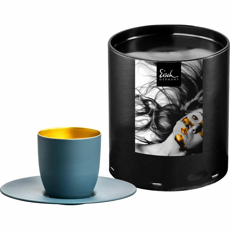 Eisch Espressoglas Cosmo Collect, mit Untersetzer, Espressotasse, Kristallglas, Petrol / Gold, 100 ml, 70510917