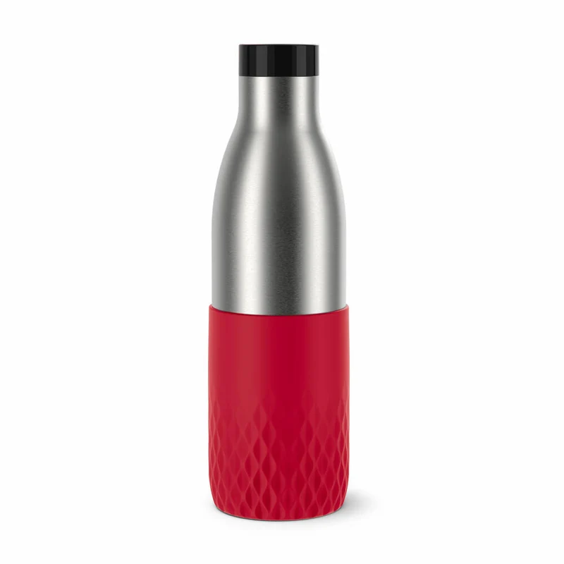 Emsa Isolier-Trinkflasche Bludrop mit Silikonmanschette, Edelstahl, Rot, 0.7 L, N31128