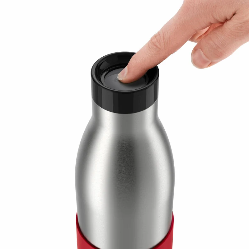Emsa Isolier-Trinkflasche Bludrop mit Silikonmanschette, Edelstahl, Rot, 0.7 L, N31128