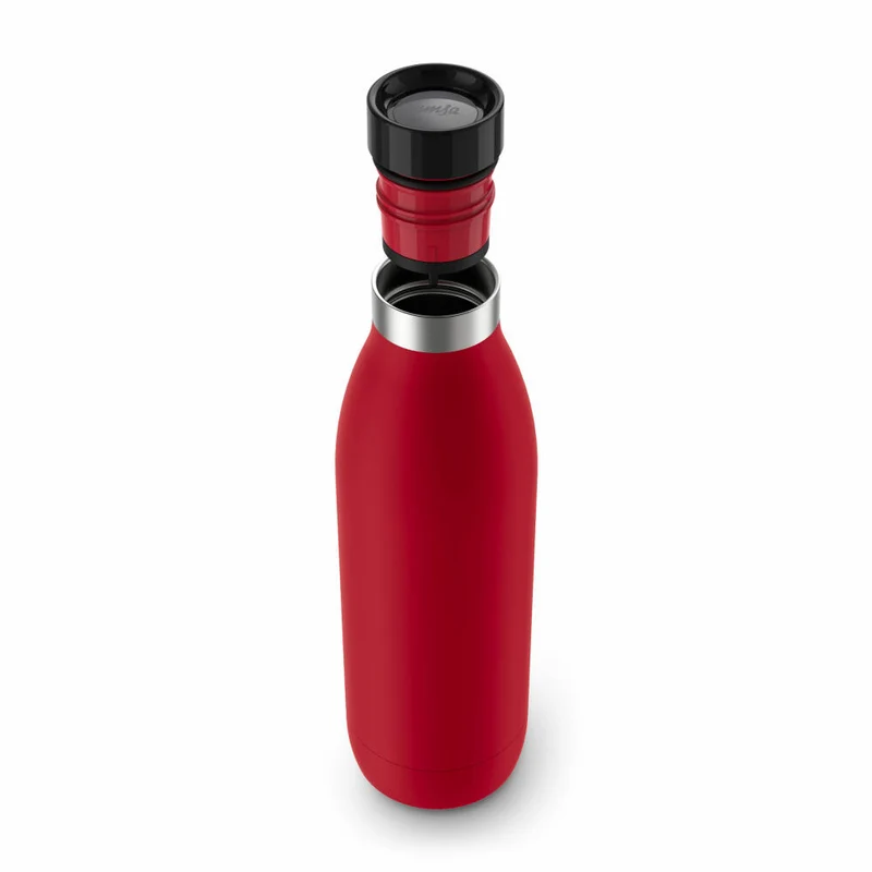 Emsa Isolier-Trinkflasche Bludrop, Wasserflasche, Edelstahl, Rot, 0.7 L, N31129