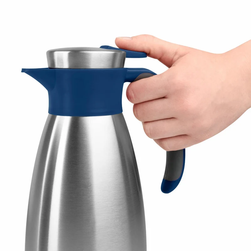 Emsa Isolierkanne Soft Grip, Thermokanne, Edelstahl, Kunststoff, Blau, 1.5 L, N41204