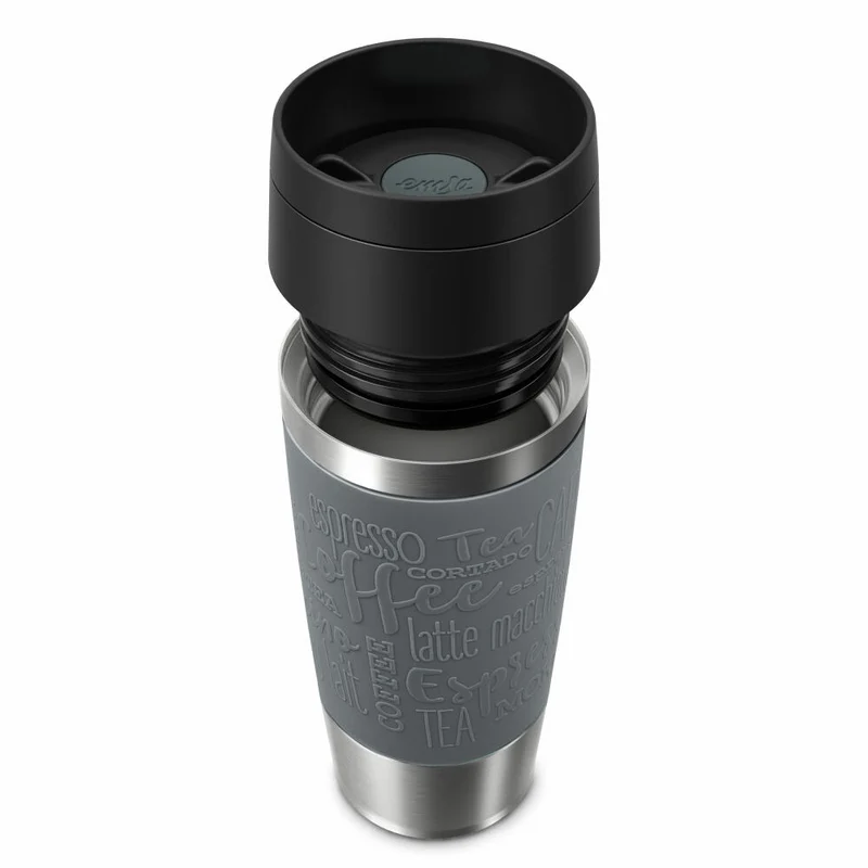 Emsa Isolierbecher Travel Mug Classic, To-Go-Becher, Edelstahl, Pfeffergrau, 360 ml, N20205