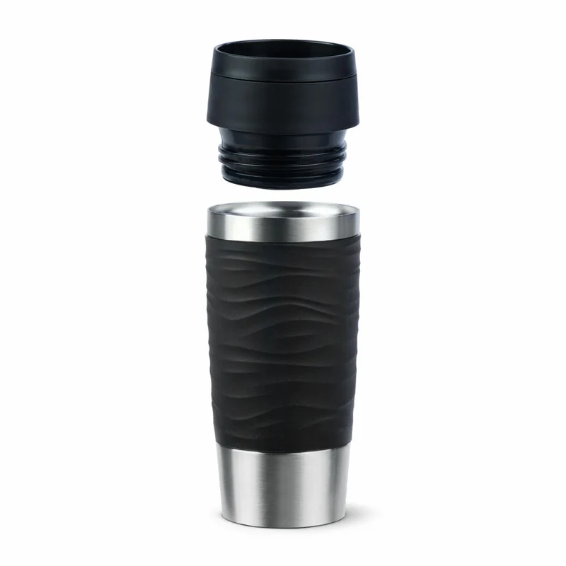 Emsa Isolierbecher Travel Mug Classic Wave, To-Go-Becher, Edelstahl, Schwarz, 360 ml, N20212