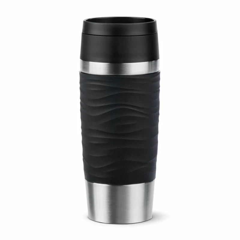 Emsa Isolierbecher Travel Mug Classic Wave, To-Go-Becher, Edelstahl, Schwarz, 360 ml, N20212
