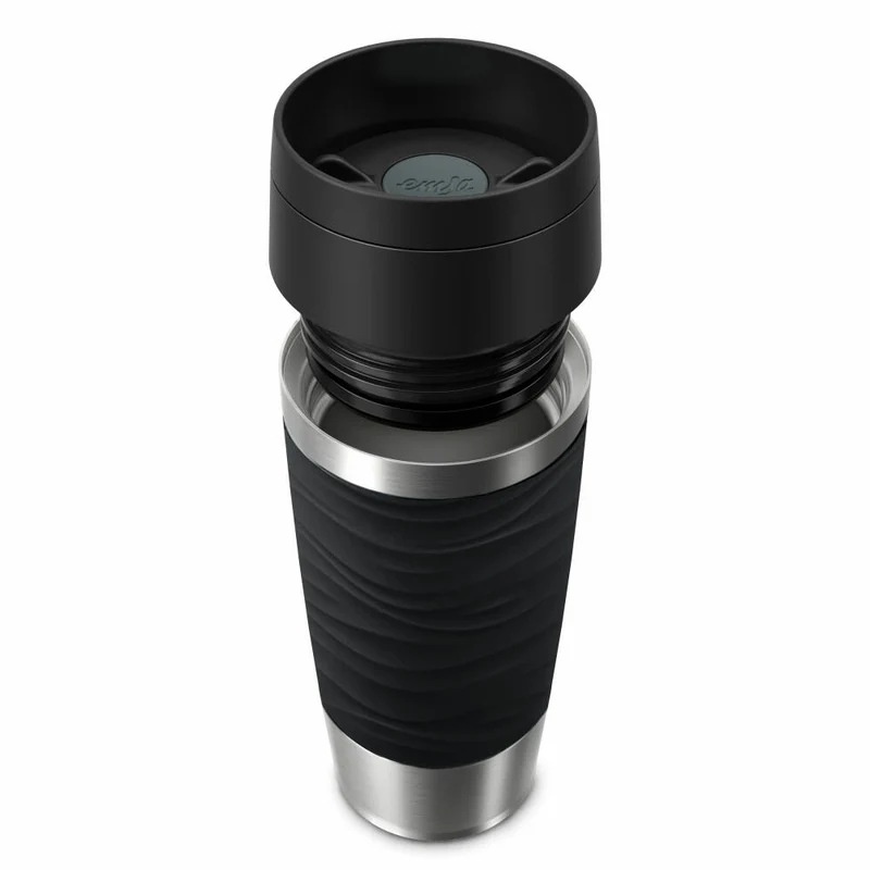 Emsa Isolierbecher Travel Mug Classic Wave, To-Go-Becher, Edelstahl, Schwarz, 360 ml, N20212