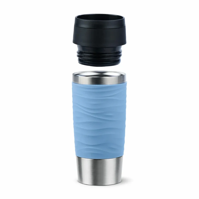 Emsa Isolierbecher Travel Mug Classic Wave, To-Go-Becher, Edelstahl, Pastellblau, 360 ml, N20213