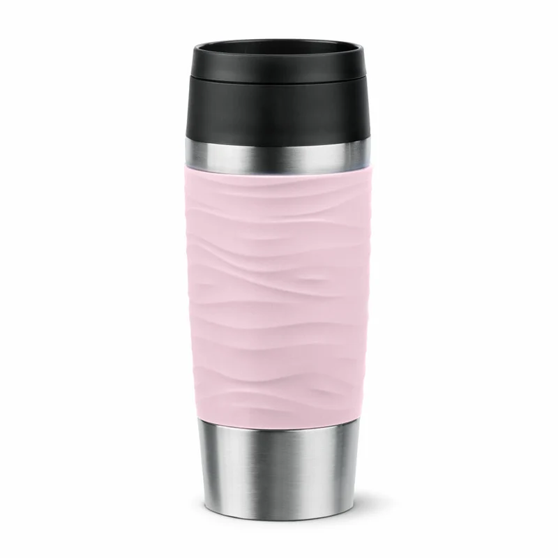 Emsa Isolierbecher Travel Mug Classic Wave, To-Go-Becher, Edelstahl, Pastellrosa, 360 ml, N20214