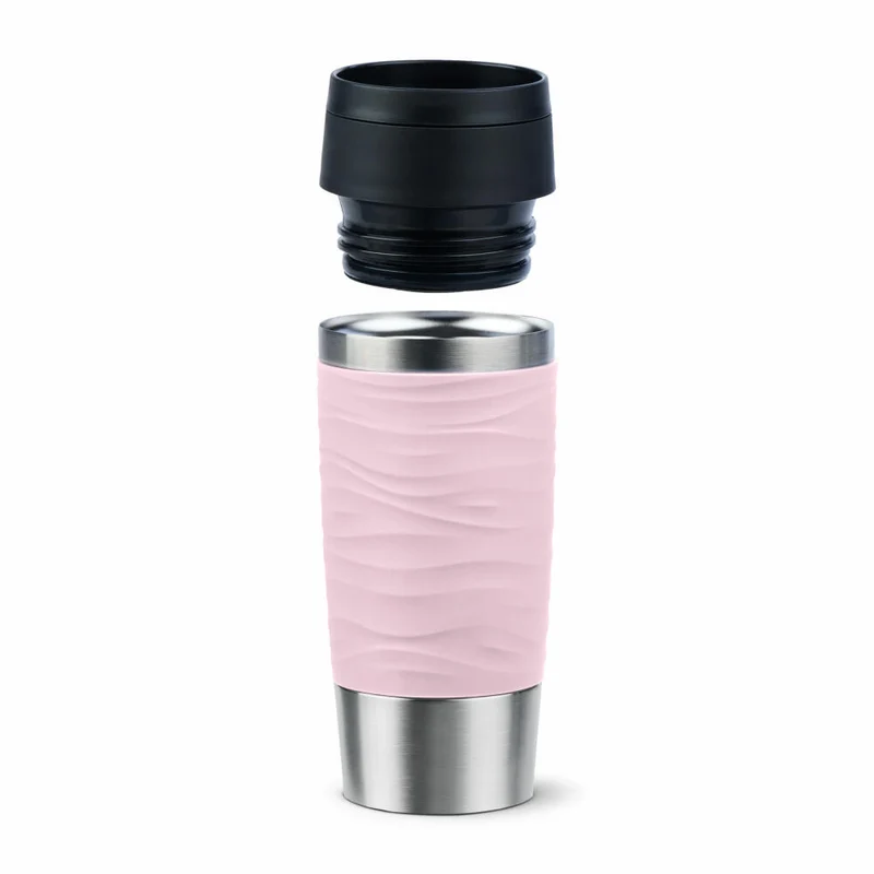 Emsa Isolierbecher Travel Mug Classic Wave, To-Go-Becher, Edelstahl, Pastellrosa, 360 ml, N20214