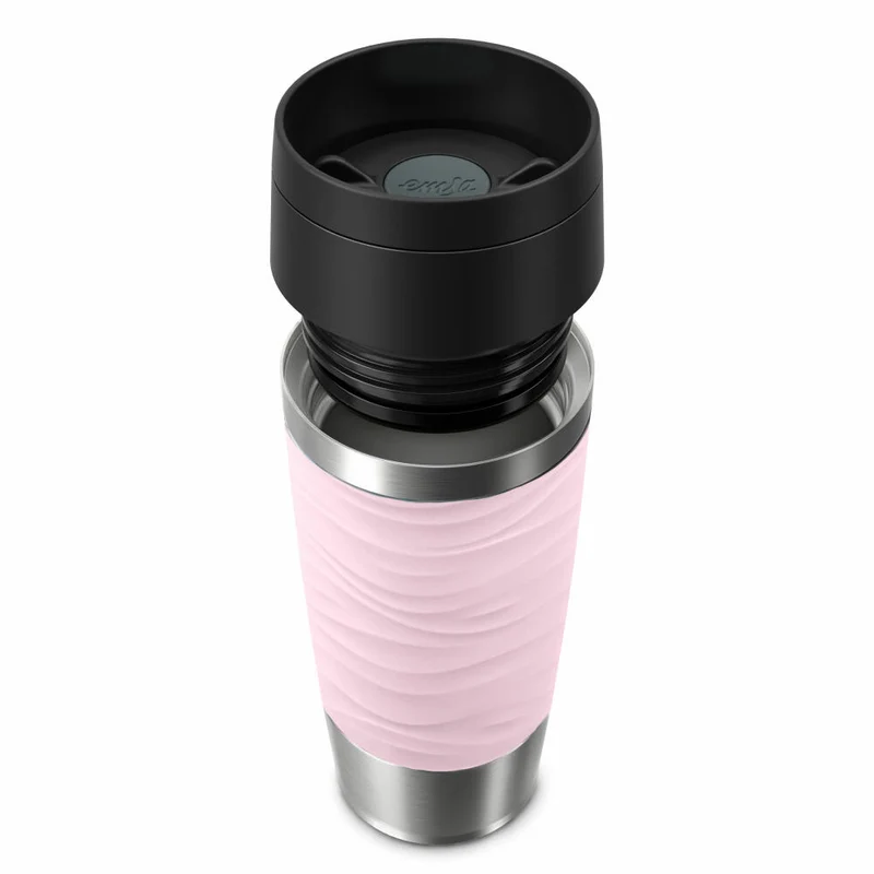 Emsa Isolierbecher Travel Mug Classic Wave, To-Go-Becher, Edelstahl, Pastellrosa, 360 ml, N20214