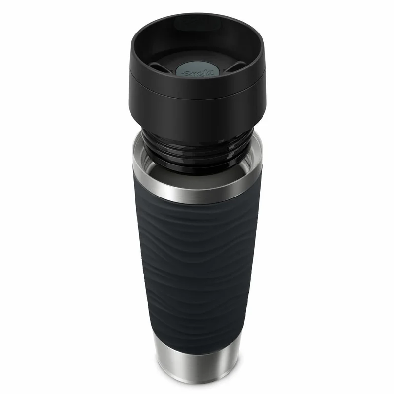 Emsa Isolierbecher Travel Mug Classic Wave, To-Go-Becher, Edelstahl, Schwarz, 500 ml, N20225