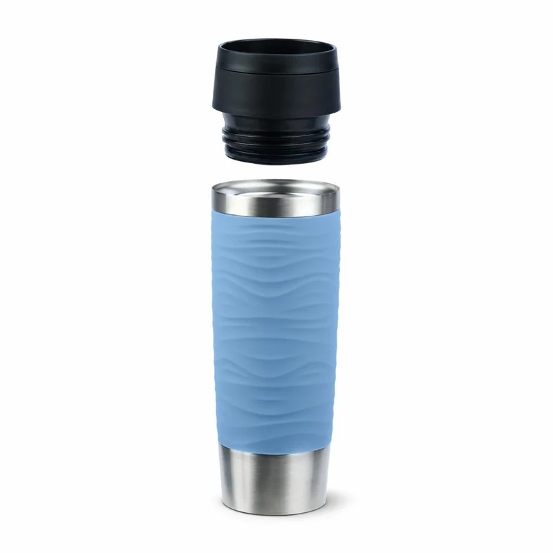 Emsa Isolierbecher Travel Mug Classic Wave, To-Go-Becher, Edelstahl, Pastellblau, 500 ml, N20226