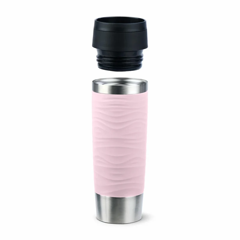 Emsa Isolierbecher Travel Mug Classic Wave, To-Go-Becher, Edelstahl, Pastellrosa, 500 ml, N20227