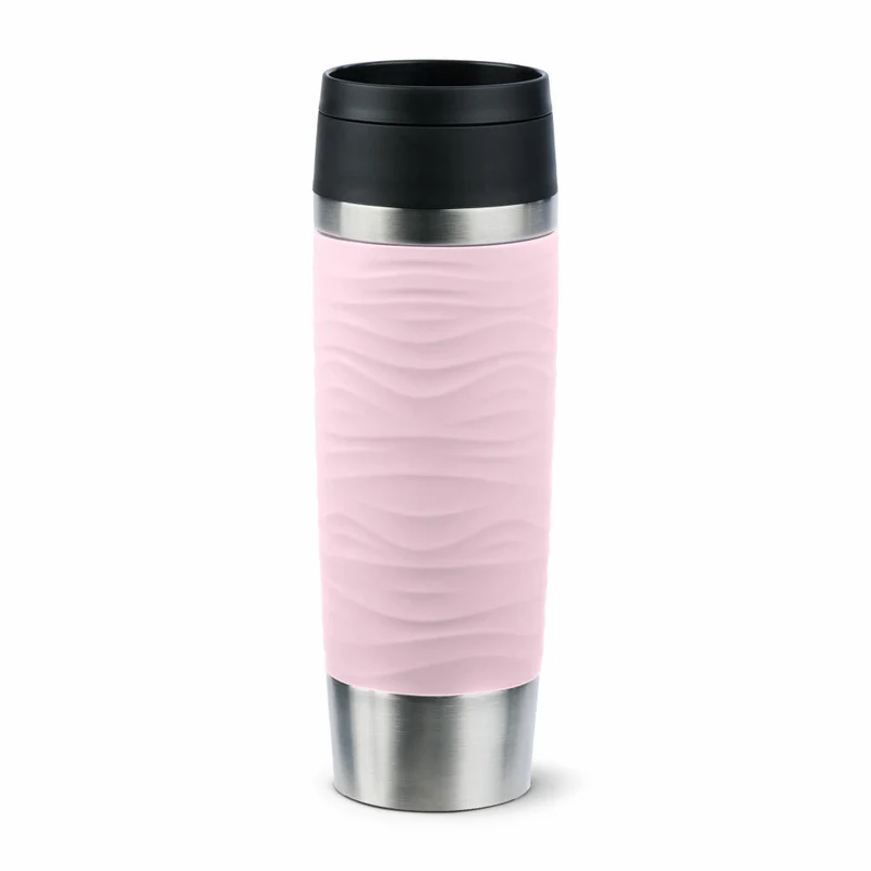 Emsa Isolierbecher Travel Mug Classic Wave, To-Go-Becher, Edelstahl, Pastellrosa, 500 ml, N20227