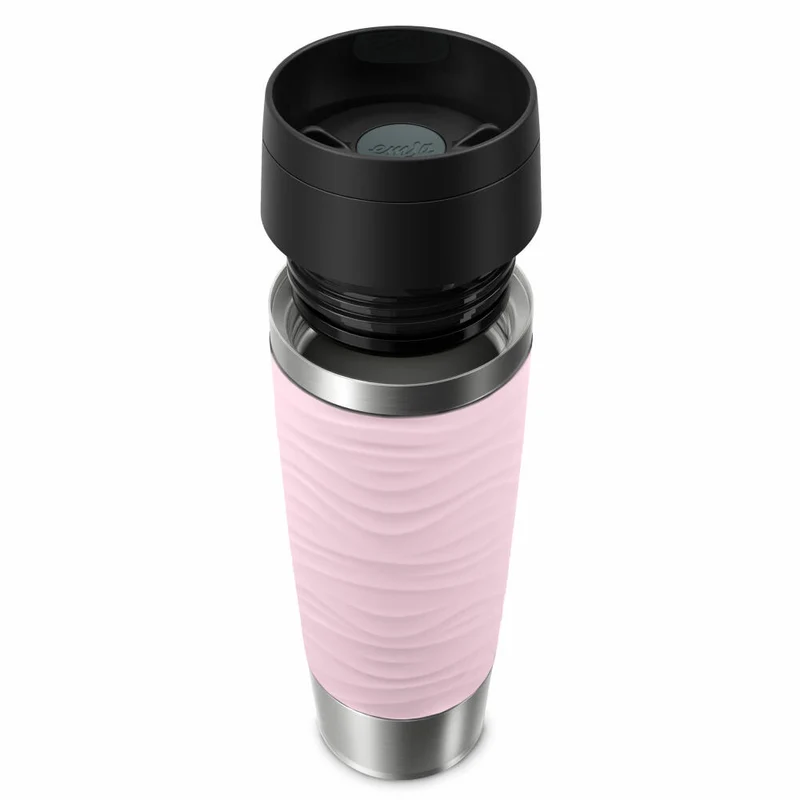 Emsa Isolierbecher Travel Mug Classic Wave, To-Go-Becher, Edelstahl, Pastellrosa, 500 ml, N20227