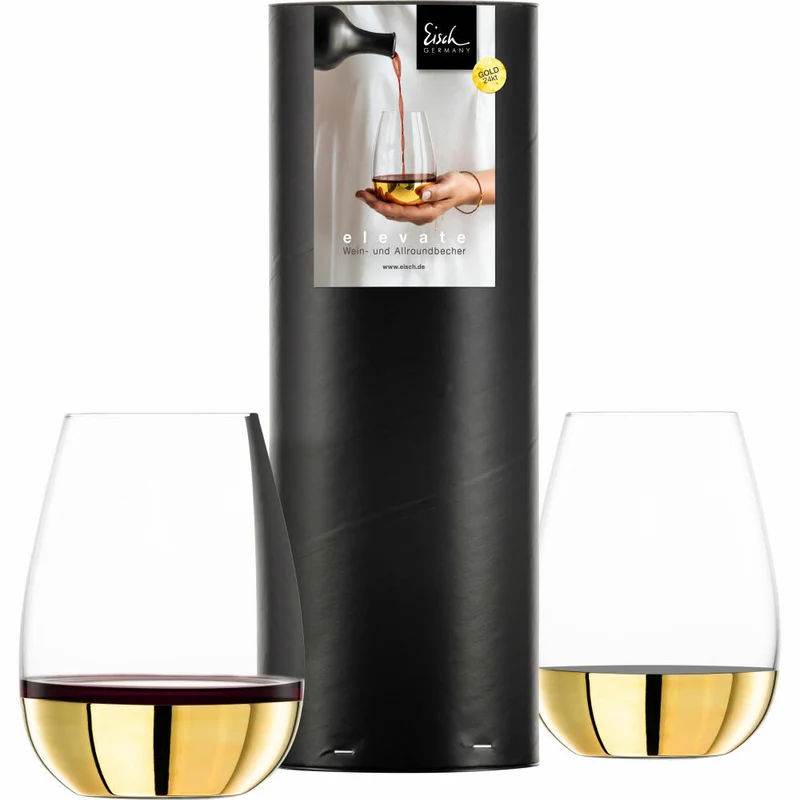 Eisch Allround / Wein-Becher Rotwein Elevate, 2er Set, Weinglas, Trinkglas, Kristallglas, Goldfarben, 550 ml, 15009905
