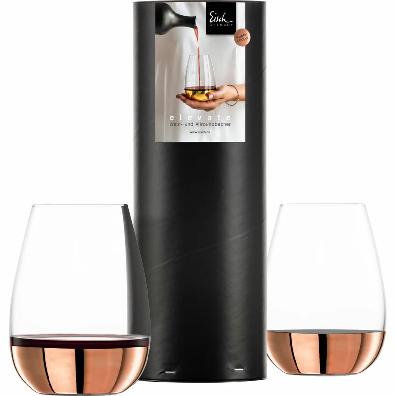 Eisch Allround / Wein-Becher Rotwein Elevate, 2er Set, Weinglas, Trinkglas, Kristallglas, Kupfer, 550 ml, 15009907