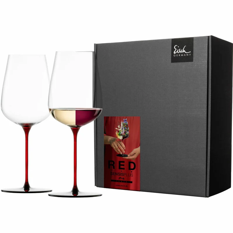 Eisch Allroundgläser Red Sensisplus, 2er Set, Weinglas, Rotweinglas, Gläser, Kristallglas, Rot / Schwarz, 580 ml, 15432030