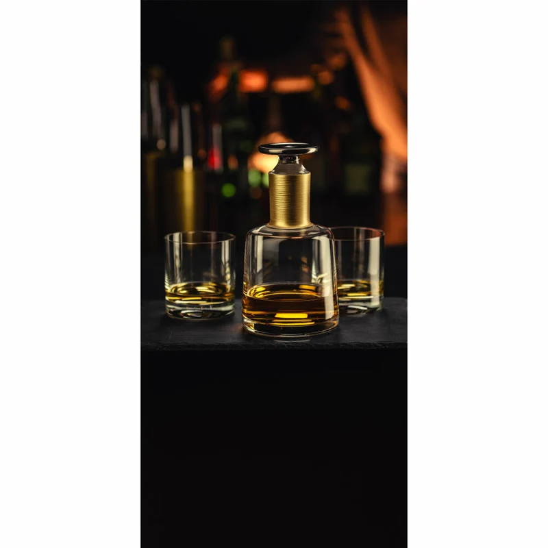 Eisch Whisky Set Haptics, 3-tlg., Whiskykaraffe, Whiskyglas, Kristallglas, Gold / Platin, 78489999