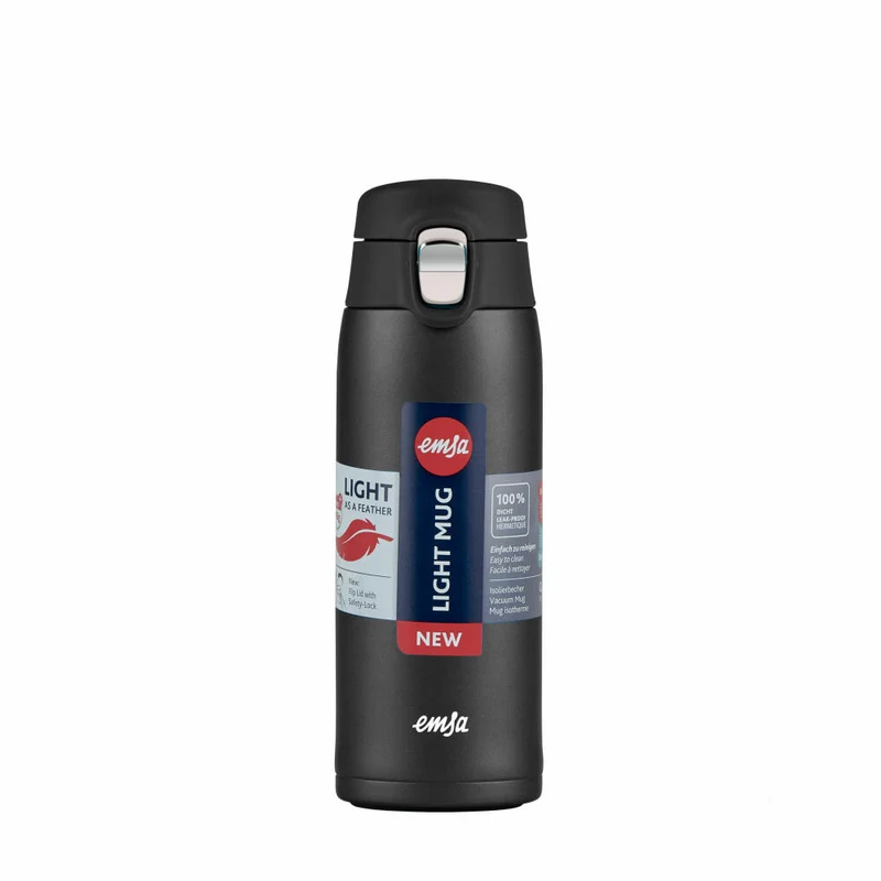 Emsa Isolierbecher Travel Mug Light, Edelstahl, PP, Schwarz, 400 ml, N21517