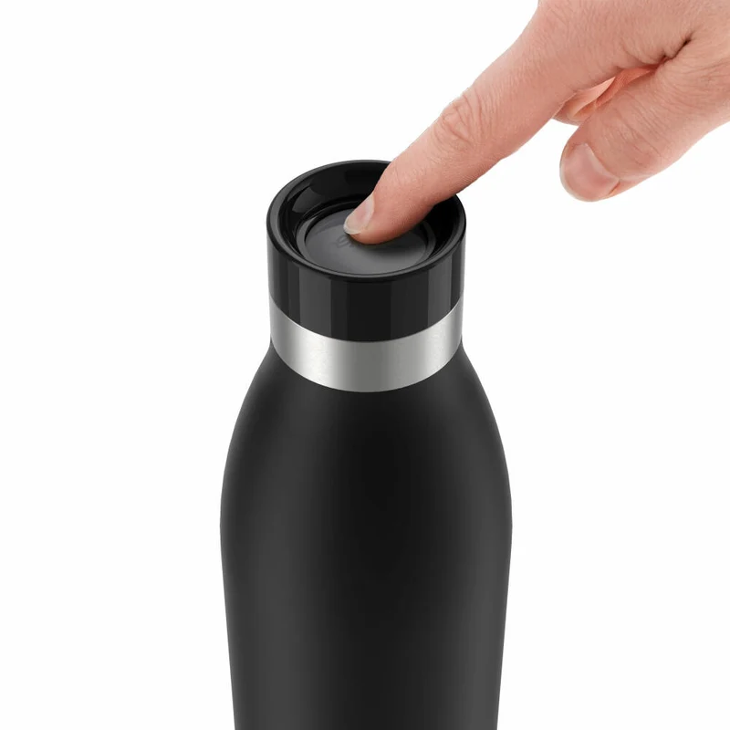 Emsa Isolier-Trinkflasche Bludrop, Wasserflasche, Edelstahl, Schwarz, 1 L, N31120