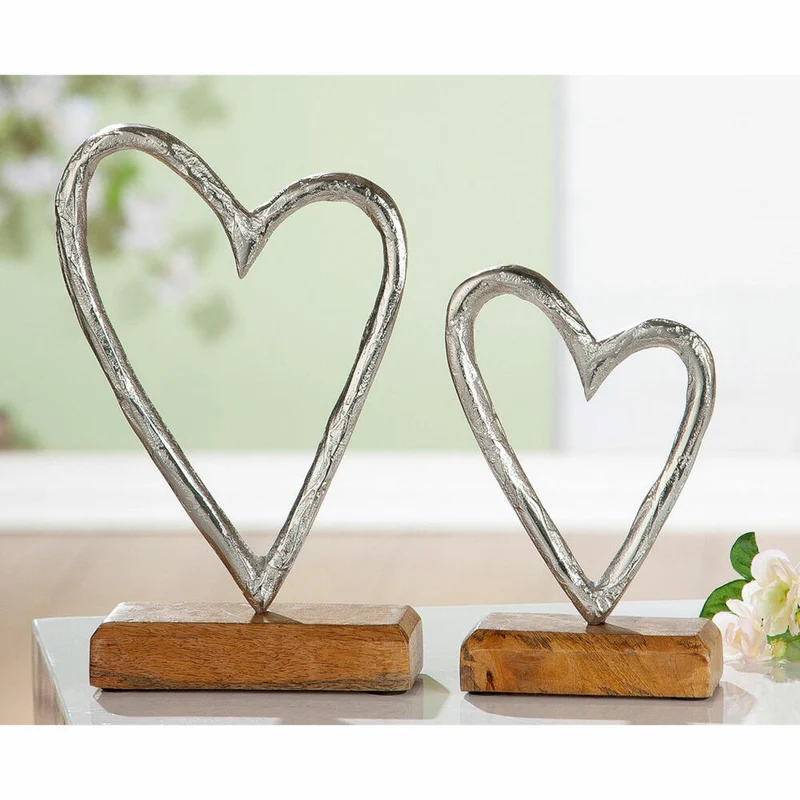 Gilde Standrelief Herz, Dekoration, Dekoobjekt, Aluminium / Mangoholz, H 22 cm, 46043