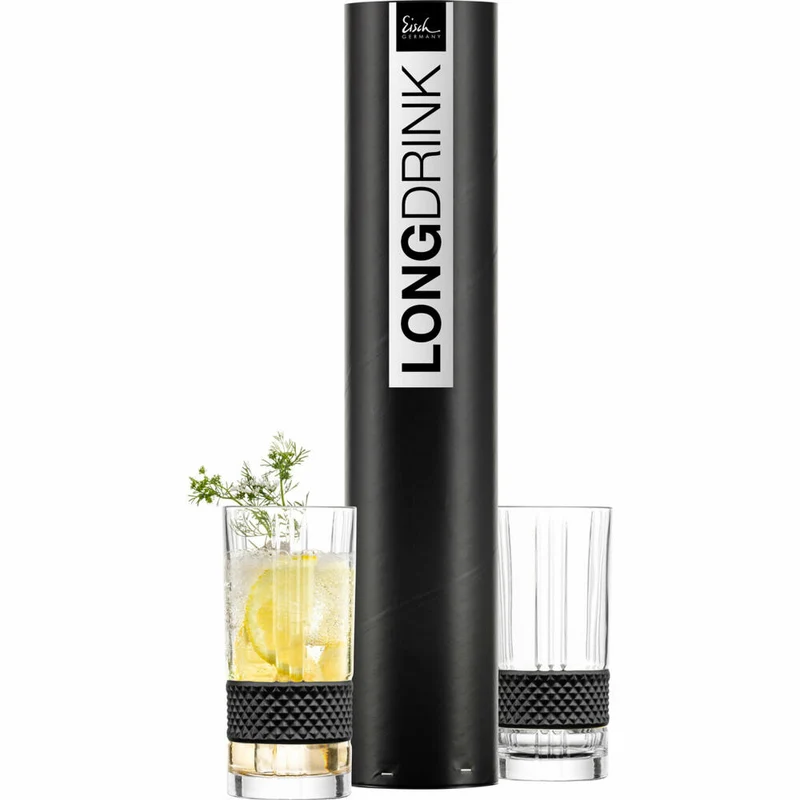 Eisch Longdrinkgläser Glen, 2er Set, Longdrinkglas, Trinkglas, Kristallglas, Schwarz, 350 ml, 78854413