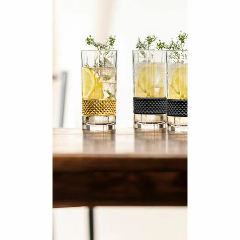 Eisch Longdrinkgläser Glen, 2er Set, Longdrinkglas, Trinkglas, Kristallglas, Gold, 350 ml, 78854414