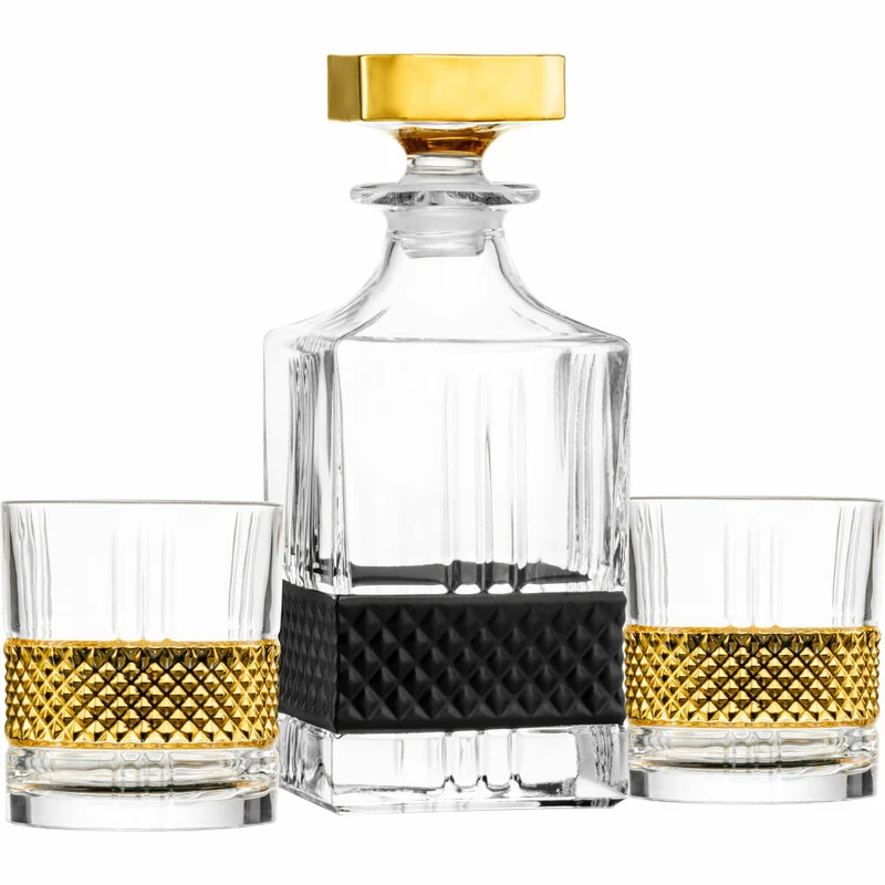 Eisch Whisky Set Glen, 3-tlg., Whiskygläser, Karaffe, Whiskybecher, Kristallglas, Gold, 78884599