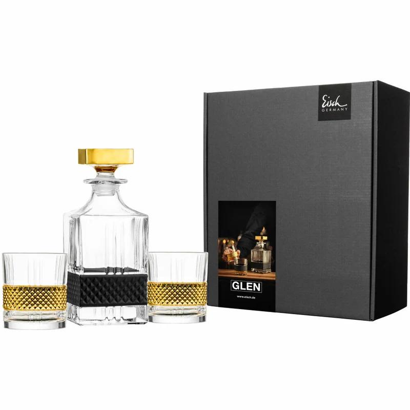 Eisch Whisky Set Glen, 3-tlg., Whiskygläser, Karaffe, Whiskybecher, Kristallglas, Gold, 78884599