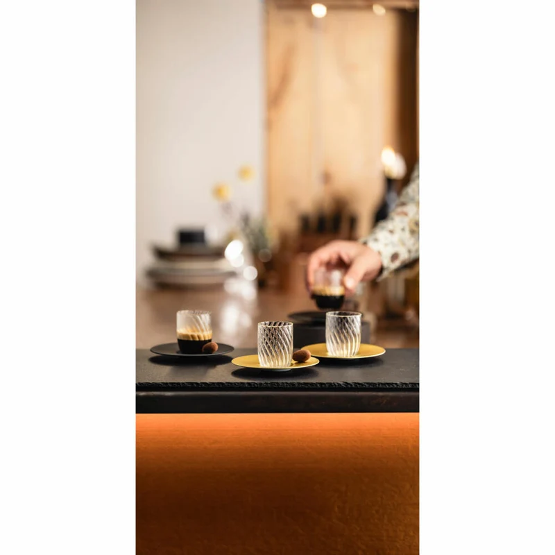 Eisch Espressoglas Twist, mit Untertasse, Espressobecher, Glas, Gold, 100 ml, 78913301