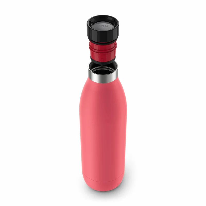 Emsa Isolier-Trinkflasche Bludrop, Wasserflasche, Edelstahl, Koralle, 0.7 L, N31123