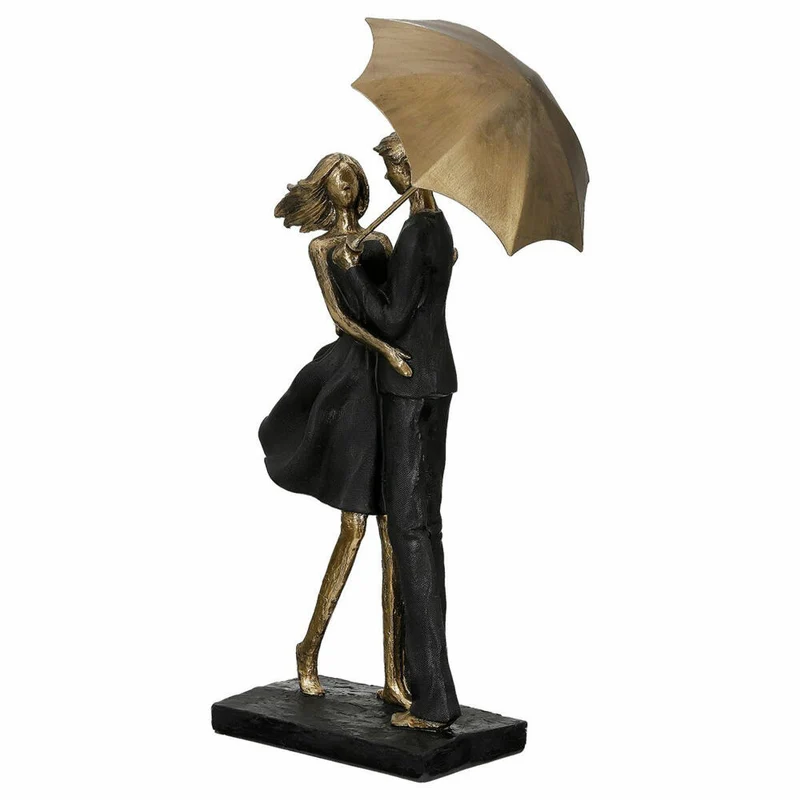 Gilde Skulptur Paar Rain, Dekofigur, Dekoration, Dekoobjekt, Regenschirm, Poly, Schwarz / Gold, 55131