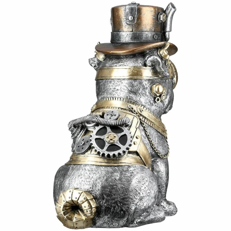 Casablanca by Gilde Poly Mops Steampunk, Dekofigur, Dekoration, Skulptur, Kunstharz, Silberfarben, H 26 cm, 58720