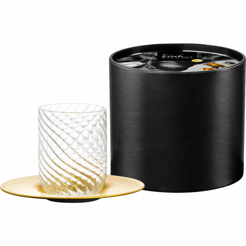 Eisch Cappuccinoglas Twist, mit Untertasse, Kaffeebecher, Glas, Gold, 275 ml, 78913311