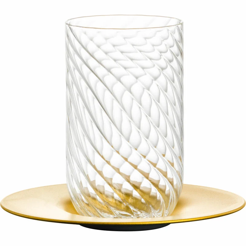 Eisch Latte Macchiato Glas Twist, mit Untertasse, Kaffeeglas, Kaffeebecher, Glas, Gold, 360 ml, 78913321
