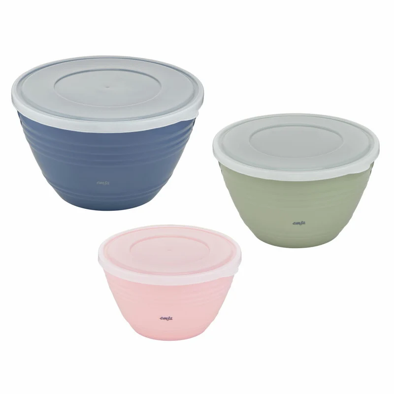 Emsa Rührschüssel-Set Prep & Bake 3-tlg. mit Deckeln, Kunststoff, Silikon, Rosa, Grün, Blau, 1.7 + 2.75 + 4.15 L, K325S3