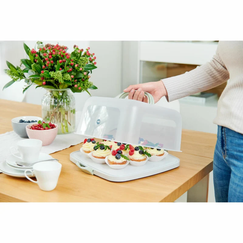 Emsa Kuchenaufbewahrungsbox Prep & Bake rechteckig, Kunststoff, Transparent, Grün, 37 x 33 cm, K32670