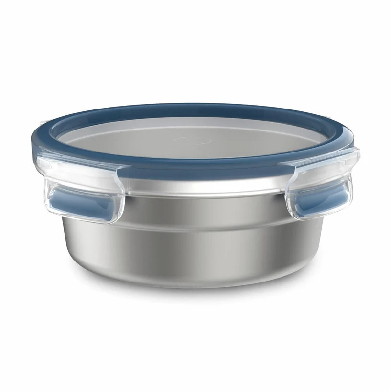 Emsa Frischhaltedose Clip & Close Edelstahl rund, Blau, Silberfarben, 0.7 L, N11502
