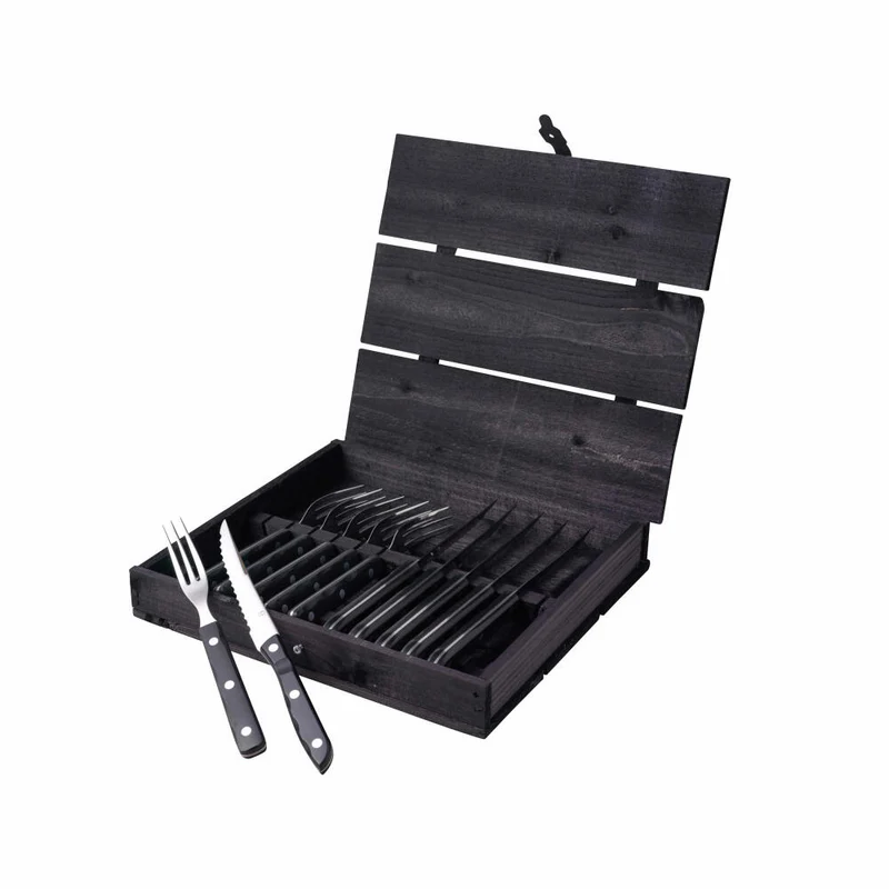 Gense Steakbesteck-Set Old Farmer Black 12-tlg., Steakmesser, Steakgabeln, POM-Kunststoff, 18/8 Edelstahl, 20149