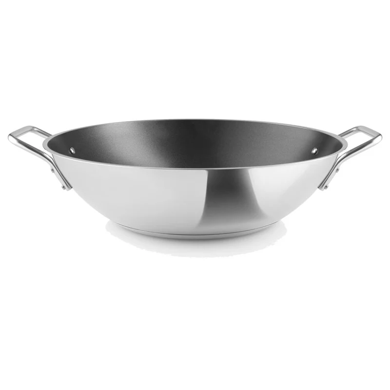 Eva Trio Stainless Steel Wok, Pfanne, Induktionsgeeignet, Aluminium, Edelstahl, Keramik Beschichtung, Polished Steel, 5 L, 312450